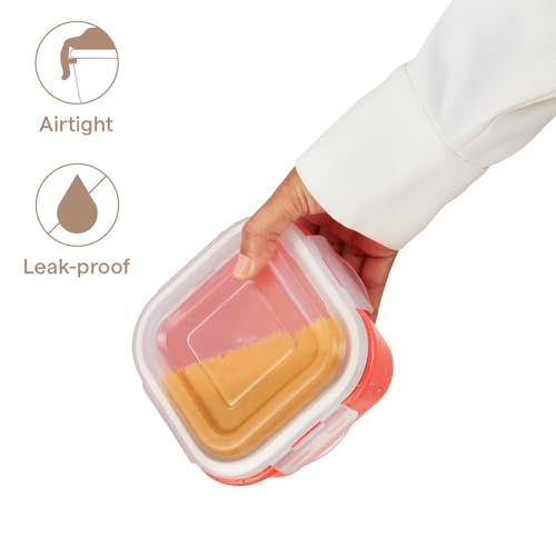 Image of Borosil 800 ml Kube Pink Food Storage Container with Air Tight Lid | Square Shape Borosilicate Glass Organiser | Microwave & Dishwasher Safe | For Fridge, Kitchen Storage