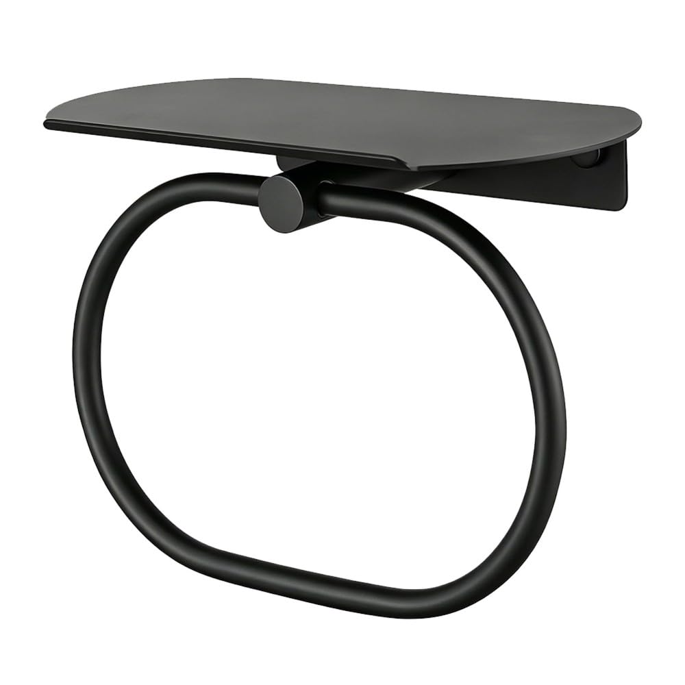 Xnuiasqe Black Oval Towel Ring With Shelf, Stainless Steel Swivel Hand Towel Holder For Bathroom, Rv, Kitchen