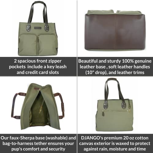 Django Dog Carrier Bag - Waxed Canvas And Leather Soft-Sided Pet Travel Tote With Bag-To-Harness Safety Tether & Secure Zipper Pockets thumb #1