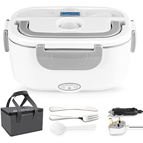 Electric Lunch Box 2 in 1, Electric Lunch Box Food Heater Car and Home Use Portable Lunch Heater 220V & 12V/24V 40W - Stainless Steel Portable Food Warmer Cover