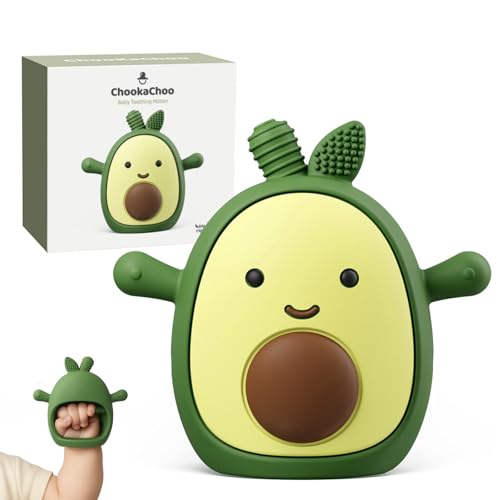 Image of ChooKaChoo Baby Teething Toy Silicone Avocado Teething Mitten for Babies Over 3 Months Anti Dropping Wrist Hand Teethers Baby Chew Toys for Sucking Needs, BPA Free (Patent Pending)