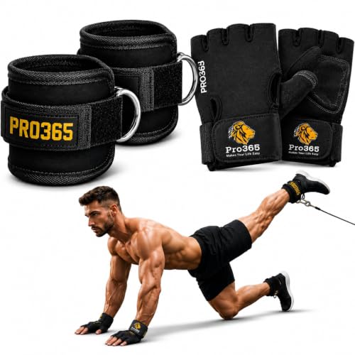 Image of PRO365 Ankle Straps for Cable Machine & Gym Gloves Combo, Adjustable Padded Ankle Cuffs with D-Ring, Fingerless Workout Gloves with Wrist Support for Leg, Glute, Weightlifting & Strength Training