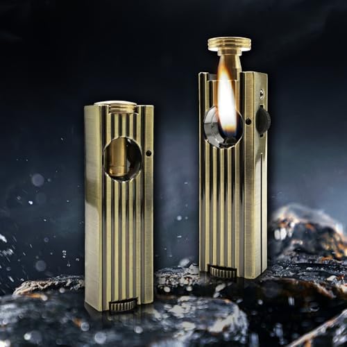 Image of Smoke King Bohemian Gold Antique Vintage Lighter - Reusable Windproof Trench Lighter with Horizontal Pull-Out Ignition, Collection & Gift (Brass)