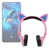 DURAGADGET Auriculares Plegables estéreo con diseño de Orejas de Gato en Color Rosa Compatible con Smartphone Vivo NEX 3 5G, Vivo NEX 3
