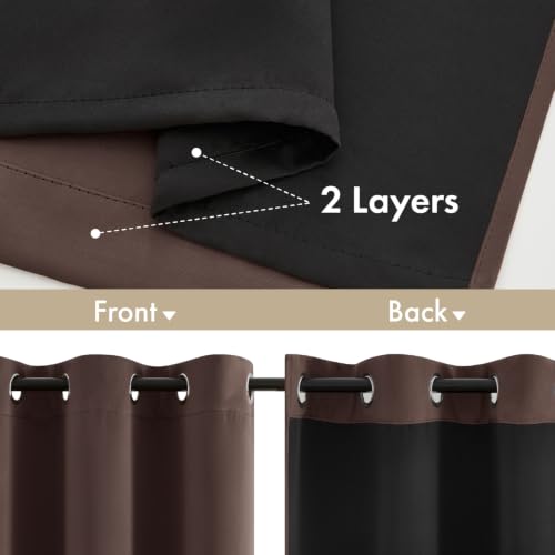 Image of MIULEE Dark Brown 100% Blackout Curtains for Bedroom 40x84 Inch 2 Panels | 2 Thick Layers Thermal Insulated Window Curtains with Black Liner, Noise Reducing Grommet, Drapes for Living Room