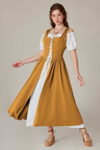 Scarlet Darkness Women Renaissance Dress Short Sleeve Long Dress 2024 Summer Boho Dress With Pockets Turmeric 2Xl thumb #1