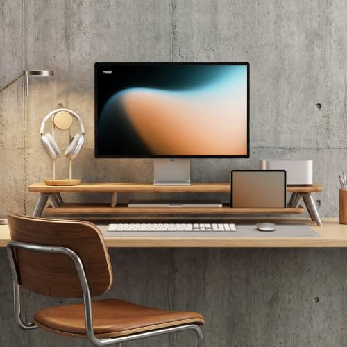Image of Fenge Dual Monitor Stand, Monitor Stands Riser for 2 monitors, 42.5 Inch Wood Desk Shelf with Storage Organizer and Cable Management for Office Desk Accessories