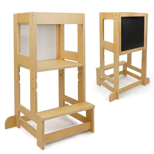 509 TORRO 2N1 Tour d'apprentissage pour enfants, marchepied Montessori avec tableau noir double...