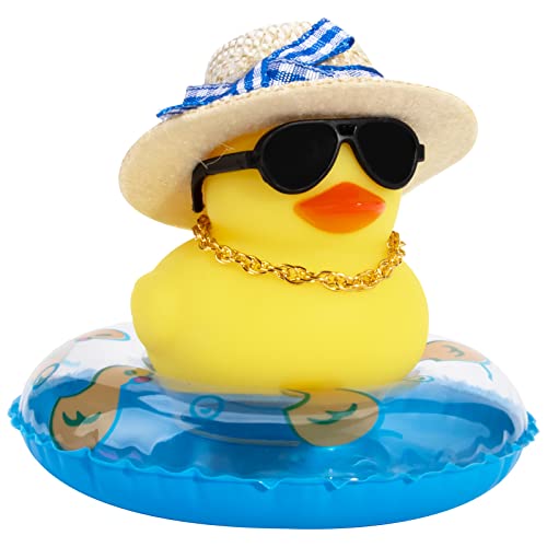 Image of wonuu Car Rubber Duck, Yellow Duck Decoration Dashboard with Sun Hat Swim Ring Necklace Sunglasses for Car Dashboard Decorations