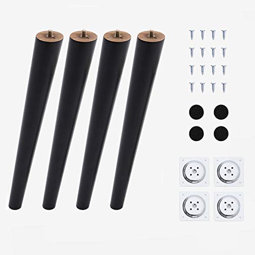 Patas de Muebles de Madera Roble, 4 Patas para Muebles Madera, Pies para Madera, Patas de Recambio para Sofá, Banco, Mesa de Té, Silla, Escritorio, Armario, Otomana, con Rosca M8 - Negro, 35cm
