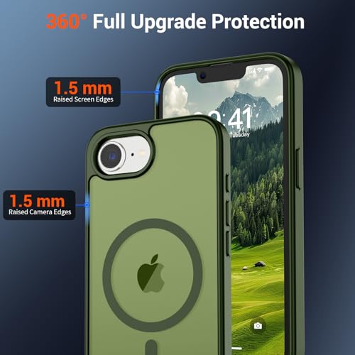 Image of SUPFINE Magnetic for iPhone 17e Case /iPhone 16e Case 2025 (Compatible with MagSafe)(Military Grade Drop Protection) Slim Translucent Matte Shockproof with Anti-Fingerprint Phone Case,Cangling Green
