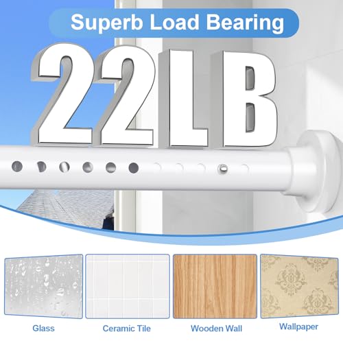 Image of Long Tension Curtain Rod 40-113inch White Shower Curtain Rods no Drilling Adjustable Tension Rod for Windows,Shower,Patio,Doorway,Heavy Duty Spring Rods Diameter 1.26inch