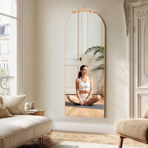 MISSDAY Vintage Baroque Full Length Mirror, 65"X24" Antique Large Arched Full Body Mirror Freestanding with French Carving Top, Full Metal Frame Stand Up Retro Mirrors for Bedroom Living Room, Gold - Image 4