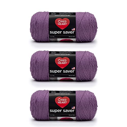 Image of Red Heart Super Saver Medium Purple Yarn - 3 Pack of 198g /7oz - Acrylic - 4 Medium (Worsted) - 364 Yards - Knitting /Crochet