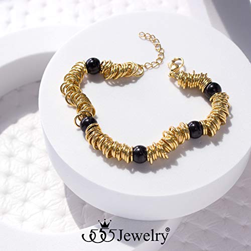 Image of 555Jewelry Stainless Steel Extendable Charm Discs & Beads Bracelet for Women