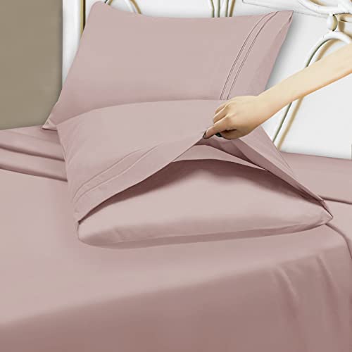 Mejoroom King Size Bed Sheet Set - Hotel Luxury 1800 Bedding Sheets & Pillowcases - 16" Deep Pocket Fitted Sheet, Hypoallergenic, Wrinkle& Breathable, Fade Resistant - 4 Piece(King, Dusty Pink) #TOP3