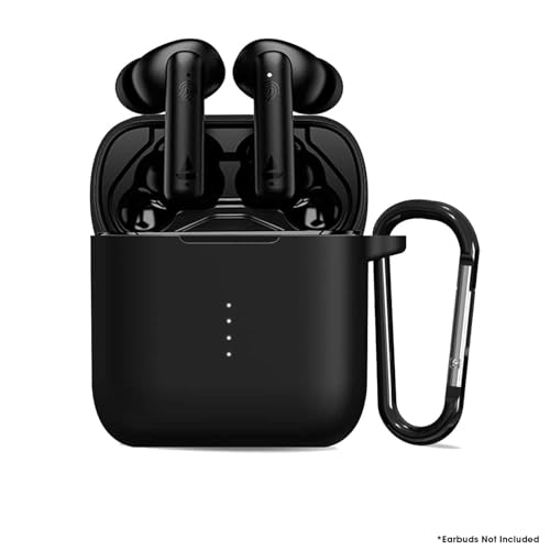 Image of Sounce Earphone Case Cover Compatible with Boat Airdopes 141, Soft Silicone Skin Case Cover Shock-Absorbing Protective Case with Keychain [Front LED Visible] - Black