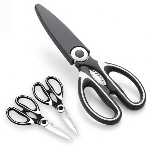 Tesoura de Cozinha Multiuso Premium Inox com Bainha Protetora Cortes Precisos Carne Frango Peixe Ervas Legumes Frutas Uso Profissional e Doméstico 21 cm