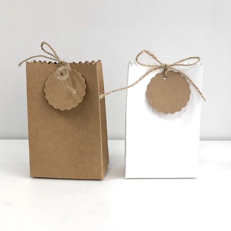 Scatole regalo Kraft 25/50 pezzi retro carta kraft sacchetto regalo fai da te gioielli biscotto bomboniera contenitore di caramelle sacchetto di imballaggio alimentare con corda decorazione festa di c