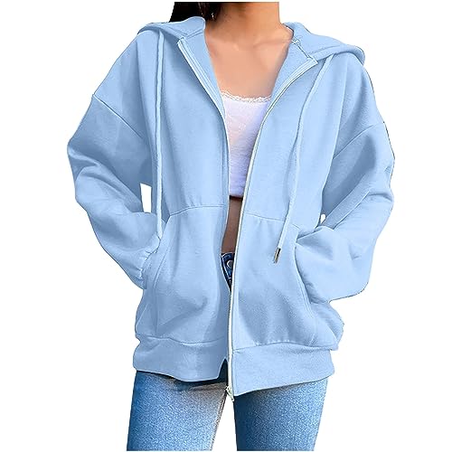 Lainuyoah Lightweight Zip Up Sweatshirts For Women Drawstring Cute Hoodies Fall Jacket Plus Size Casual Blouse with Pockets