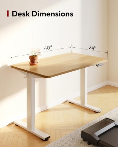 Image of SANODESK Height Adjustable Electric Standing Desk 40x24 Inches, Sit Stand Desk with Splice Board for Home Office, Ergonomic Computer Workstation, Study & Gaming, White Frame /Maple Top