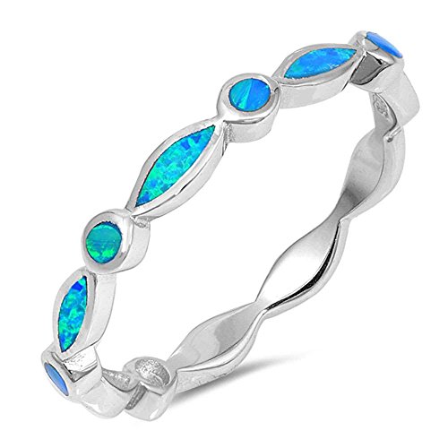 Oxford Diamond Co Sterling Silver Blue Lab Created Opal All Seeing Eyes Stackable Band Ring Sizes 5-10
