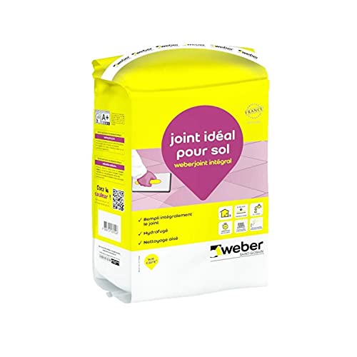 Joint carrelage souple hydrofugé, 5 kg, blanc pur, idéal pour sols et carreaux rectifiés de largeur de 2 à 20 mm, WEBERJOINT INTEGRAL, WEBER