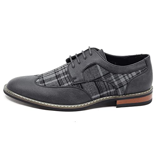Metrocharm MET525-1 Men's Plaid Lace Up Wing Tip Classic Oxford Dress Shoes2