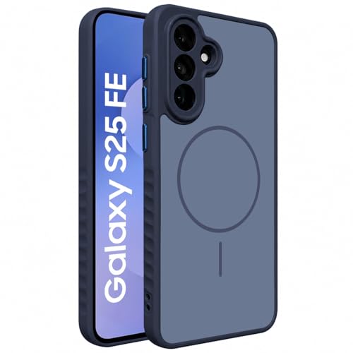 Image of VONZEE Matte Magnetic Case Compatible for Samsung Galaxy S25 Fe Wireless Charging Shockproof Anti-Scratch TPU PC Slim Fit Full Protection Phone Cover for Samsung Galaxy S25 fe-Navy