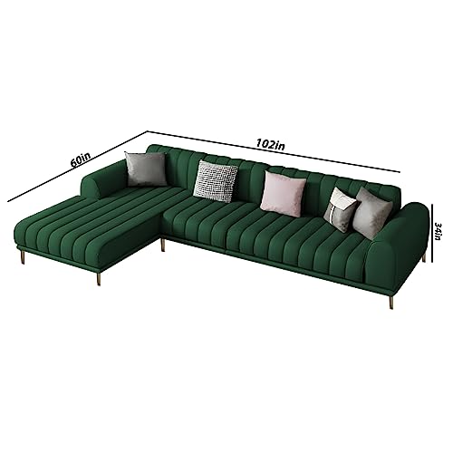 Image of Casaliving Herrick LHS 6 Seater L Shape Sofa Set with 2 Puffy for Living Room (Green Colour Fabric) Premium Velvet Fabric Sofa for Living Room | Hall