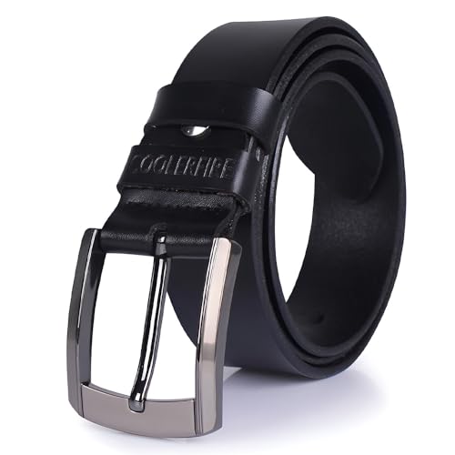 Men Leather Classic Belts, Cowskin Fashion Strap Pin Buckle Casual Belt for Jeans, Work, Business & Everyday Wea