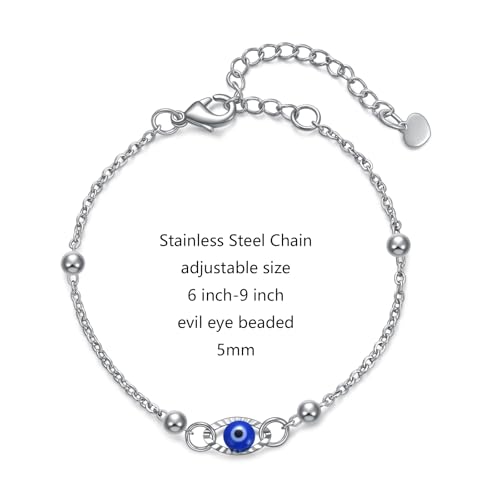 Rnivida Stainless Steel Evil Eye Bracelet for Women Minimalist Blue Evil Eye Protection Link Chain Bracelet4
