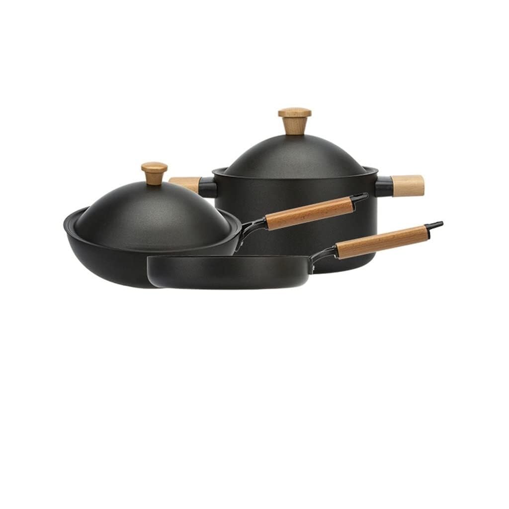 Non-Stick Frying Pan Set Induction Compatible Cookware Thickened Iron Lotus Leaf Technology Black