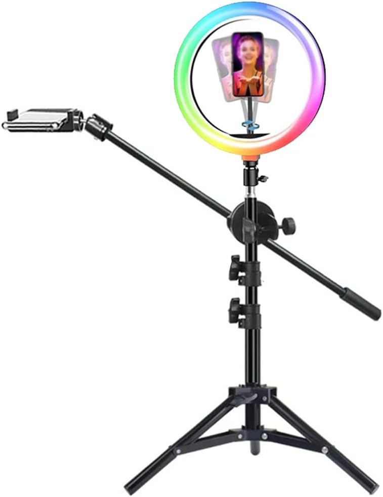 RGB Photography Video Light Circle Fill Lighting Camera Photo Studio Phone Selfie Lamp with Tripod Stand Boom Arm