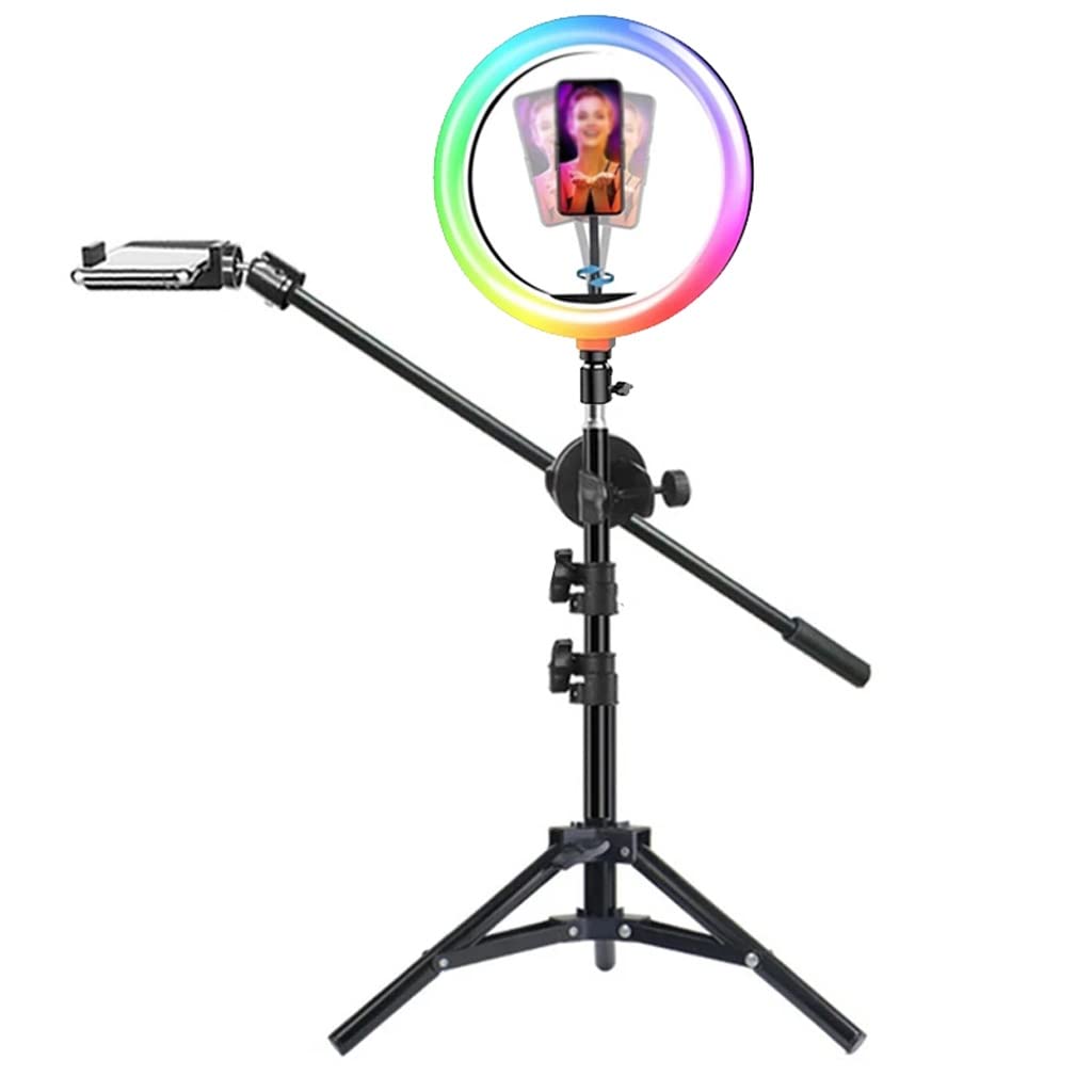 RGB Photography Video Light Circle Fill Lighting Camera Photo Studio Phone Selfie Lamp with Tripod Stand Boom Arm-image-23