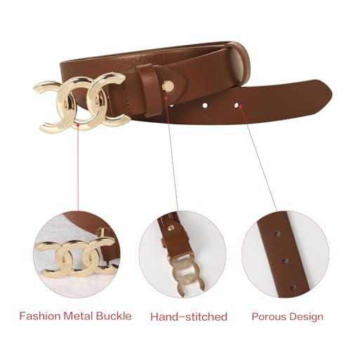 Image of Aurolran Women's Leather Belt with Buckle - Ideal for Dresses, Jeans, and Coats
