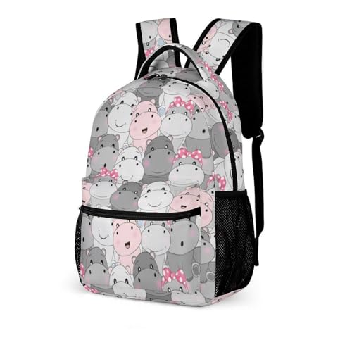 Hippo Backpack for Kids Girls Boys School, 16 Inches Cute Hippo Theme Bookbag, Adjustable, Lightweight, Large Capacity, Colorful Hippo Backpack for School2