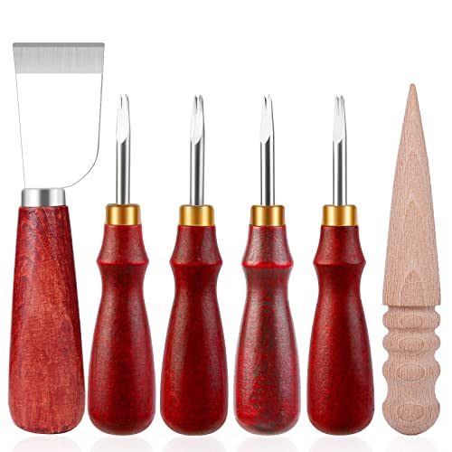 Leder Handwerk Werkzeuge Set-Leder Schneidemesser mit 4 Größen Leder Kanten Schneider und Holz Rand Slicker für Leder Schneiden Handwerk