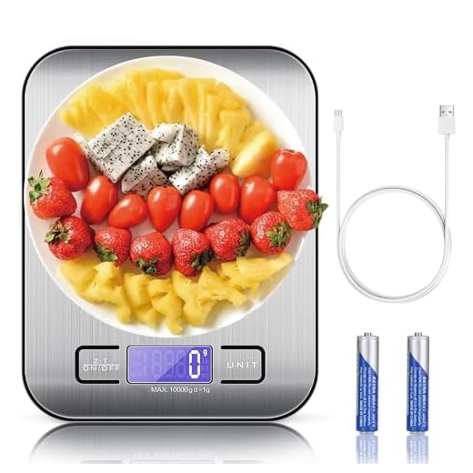 TBONEEY Báscula Cocina Digital USB Recargable, Bascula Precision Cocina 10kg/1g Peso de Cocina Digital, Balanza de Alimentos Acero Inoxidable con Pantalla LCD, Función de Tara (Baterias Incluidas)