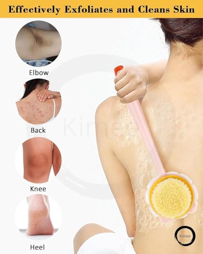 Image of KIMEE 2-In-1 Body Back Bathing Brush Scrubber With Soft Bristle & Loofah Massage Scrubber For Body Exfoliating & Cleansing,Long Handle Shower Bath Brush For Smooth,Glowing Skin For Unisex