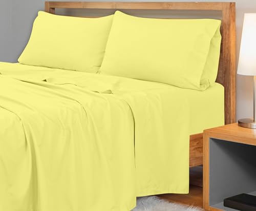 Image of Royale Linens 300 Thread Count 100% Long Staple Combed Cotton Flat Sheet - Super Soft - Top Sheets - Twin Flat Sheet Sold Separately - Breathable, Cool & Crisp Percale Sheets Only (Twin, Yellow)