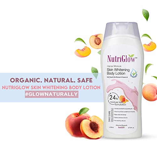 NutriGlow Intense Moisture Skin Whitening Body Lotion with Peach Milk Extracts & Vitamin E for Dry Skin, 24-hour moisture lock - 200ml - Image 2