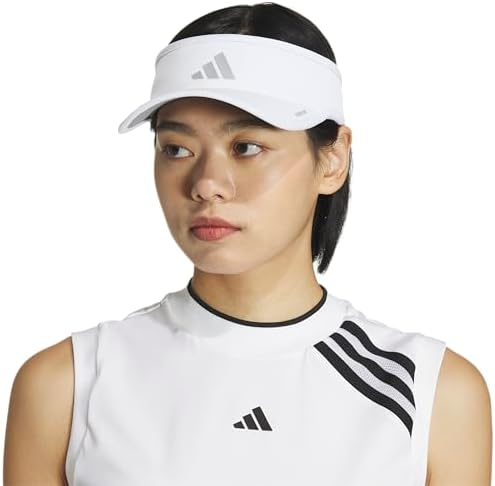 adidas Women's Superlite Visor β Lightweight Moisture-Wicking Running Tennis Hat, White/Silver Metallic/3, OSFA - 4