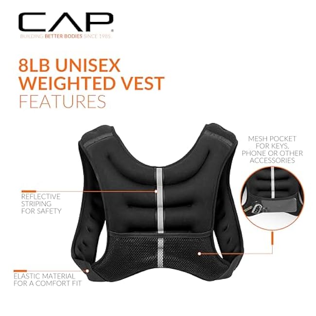 CAP Barbell 8LB Weighted Vest ¨C Unisex Workout Vest with Phone Pouch, Reflective Strips, and Adjustable Fit for Walking, Running, Cardio, and Strength Training | Black or Blue