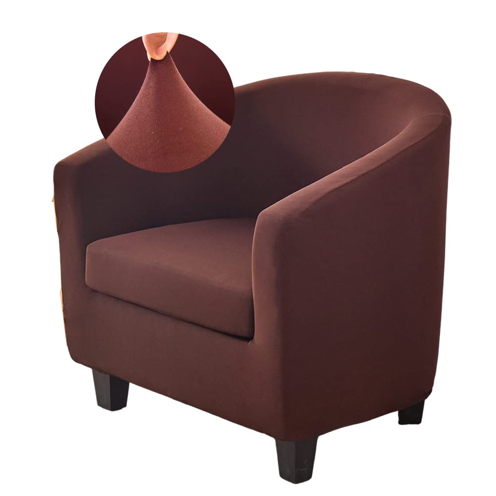 YeGang Tub Chair Cover 2 Piece Solid Color Armchair Slipcovers with Seat Cover High Stretch Removable Washable Bucket Chair Covers Furniture Protector for Club Bar Office Reception (Brown)