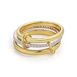 RAIFIN 18k Gold Plated Stackable Rings for Women, 3 Rings Set with CZ Cubic Zirconia Band, Silver and Gold Rings for Women Non Tarnish Dainty Rings Set (6)