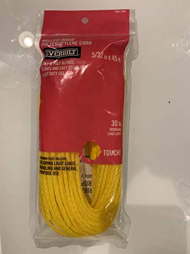 5/32 in x 45 ft Polypropylene Hollow Braid Rope, 30 lb Working Load Limit