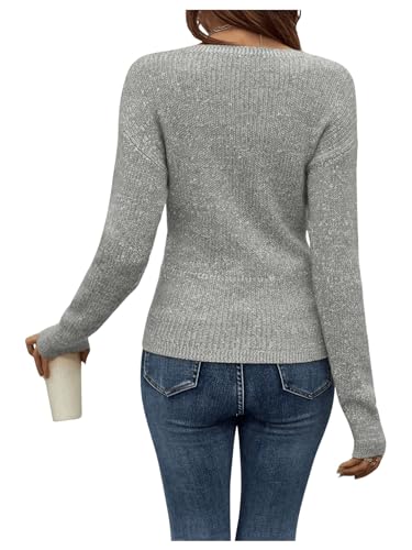 Image of SOLY HUX Women's V Neck Long Sleeve Off Shoulder Sweaters Criss Cross Wrap Ruched Pullover Fall Tops