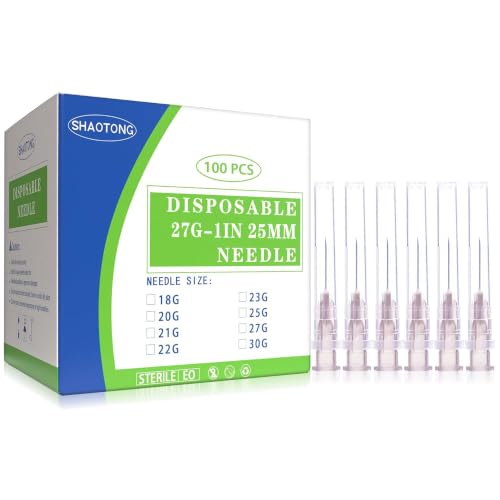 Image of 27 Gauge 1 Inch Needles Luer Lock Disposable Lab Supplies, Pack of 100 | Luer Slip Accessories Disposable Lab Supplies, Sealed Packaging