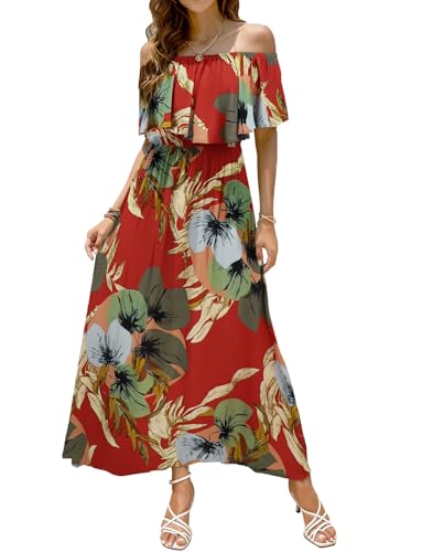 Image of Bluetime Womens Maxi Dress Off Shoulder Floral Print Boho Beach Long Summer Dresses